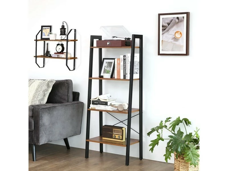 Lesely - Bibliothèque Style Rustique Salon/chambre à Coucher - 137.5x56x34 Cm - 3 Tablettes - Marron – Image 2