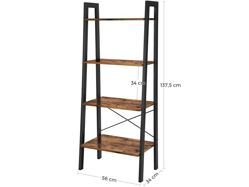 Lesely - Bibliothèque Style Rustique Salon/chambre à Coucher - 137.5x56x34 Cm - 3 Tablettes - Marron – Image 3