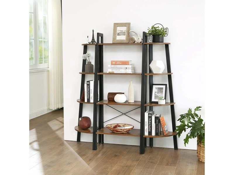 Lesely - Bibliothèque Style Rustique Salon/chambre à Coucher - 137.5x56x34 Cm - 3 Tablettes - Marron – Image 4