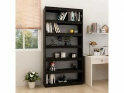 Vidaxl Bibliothèque/séparateur De Pièce Noir 100x30x200 Cm Pin Massif