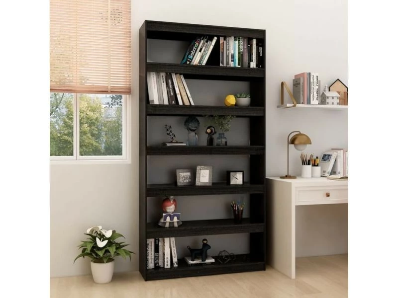 Vidaxl Bibliothèque/séparateur De Pièce Noir 100x30x200 Cm Pin Massif