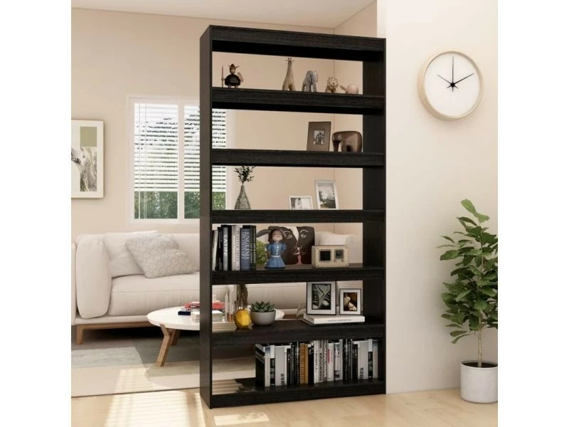 Vidaxl Bibliothèque/séparateur De Pièce Noir 100x30x200 Cm Pin Massif – Image 3