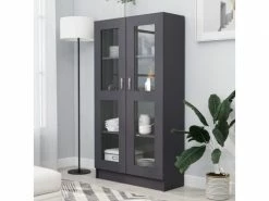 Vidaxl Armoire à Vitrine Gris 82,5x30,5x150 Cm Aggloméré