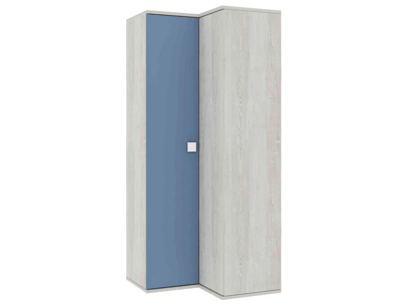 TERRE_DE_NUIT Armoire D'angle 2 Portes En Bois Gris Clair Et Bleu - Ar9073