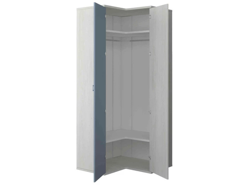 TERRE_DE_NUIT Armoire D'angle 2 Portes En Bois Gris Clair Et Bleu - Ar9073 – Image 3