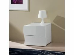 AHD_AMAZING_HOME_DESIGN Table De Chevet Avec 2 Tiroirs Chambre Blanc Brillant Onda Smart