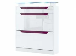 Meuble à Chaussures Blanc Mat/blanc Haute Brillance, Poignées Encastrées En Mûre Haute Brillance (89 X 104 X 23 Cm) + Led Rgb