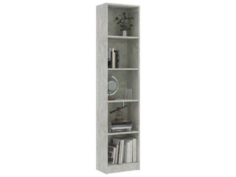 Vidaxl Bibliothèque à 5 Niveaux Gris Béton 40x24x175 Cm Aggloméré – Image 3