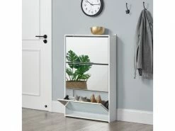 Étagère à Chaussures Design Meuble De Rangement 3 Compartiments Stockage Pour 9 Paires Façade Miroir Panneaux De Particules Mélaminés 102,5 X 63 X 17 Cm Blanc [en.casa]