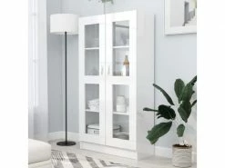 Vidaxl Armoire à Vitrine Blanc Brillant 82,5x30,5x150 Cm Aggloméré