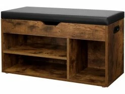 Lohset - Meuble à Chaussures Style Rustique Couloir - 80x44x30 Cm - 3 Tablettes - Banc D'entrée - Marron