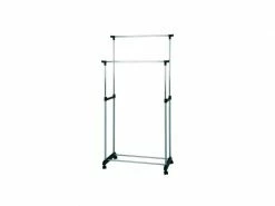 Portant Sama - Acier Et Plastique - 80x42x96 Cm - 165 Cm - Noir Et Aluminium - Réglable En Hauteur