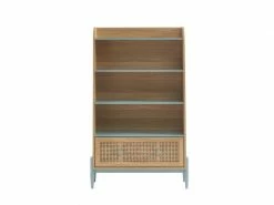 BAITA Bibliothèque Pablo Bleu Et Cannage Rotin 3 étagères