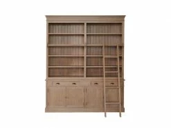 Bibliothèque Double En Bois Massif Cérusé Avec échelle - Charlotte