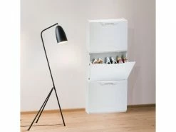 Porte-chaussures En Polypropylène à Effet De Rotin Avec 1 Ensemble Modulaire En Bordure D'inclinaison Ou Externe, 100% Made In Italy, 51x18h40 Cm, Couleur Blanc