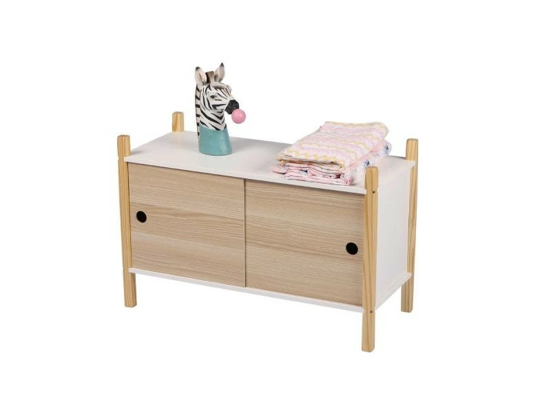 Armoire Pour Enfant Dream Avec 2 Portes Coulissantes - Bois Et Blanc