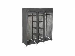 Armoire 2 Penderies + 4 étageres - Gris Chiné