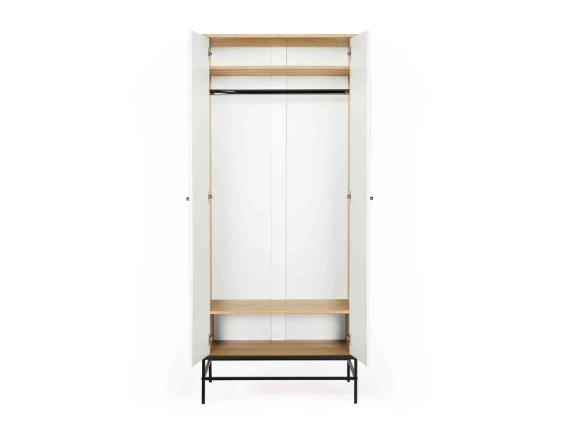 Armoire 2 Portes En Bois Blanc Avec Pieds En Acier - Bi0049 – Image 3