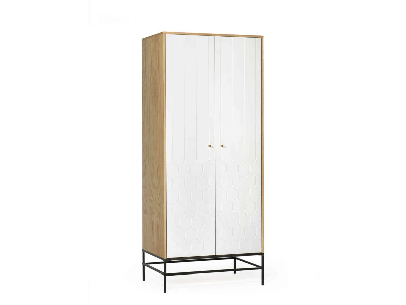 Armoire 2 Portes En Bois Blanc Avec Pieds En Acier - Bi0049 – Image 4
