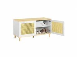 Sobuy Fsr103-wn Banc De Rangement, Banc à Chaussures, Meuble D’entrée, Meuble Bas, Coffre De Rangement Avec 2 Portes En Ploy Rotin, Pour Couloir, Entrée, Chambre à Coucher, 100 X 40 X 54 Cm
