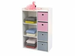 Armoire Enfant 3 Niches 4 Tiroirs Rose Gris Happy