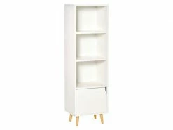 HOMCOM Meuble De Rangement Colonne Design Scandinave - 3 Niches, Placard Porte - Piètement Effilé Incliné Bois Pin Panneaux Particules Blanc