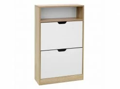 VASAGLE Meuble à Chaussures 2 Abattants, Étagère à Chaussures, 3 Niveaux, Panneau Mélaminé Facile à Nettoyer, 60 X 24 X 102 Cm, Blanc Et Couleur Boisée LBC04NW