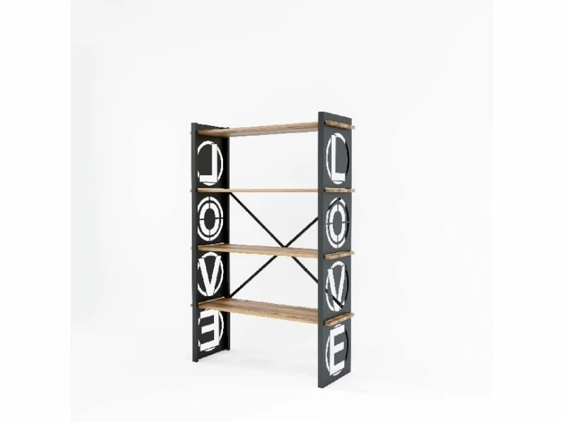 Homemania Bibliothèque Love - étagère - Du Mur, Du Bureau, Du Salon - Noir En Métal, Bois, 90 X 35 X 150 Cm – Image 4