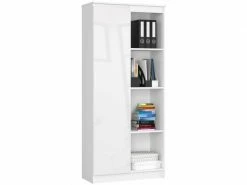 Akord Bibliothèque De Bureau, étagère R80 Blanche 80 Cm 1 Porte Couleur Blanc Brillant , 8 étagères - 80x35x180 Cm