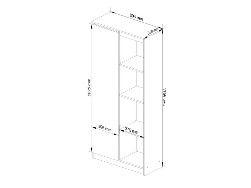 Akord Bibliothèque De Bureau, étagère R80 Blanche 80 Cm 1 Porte Couleur Blanc Brillant , 8 étagères - 80x35x180 Cm – Image 2