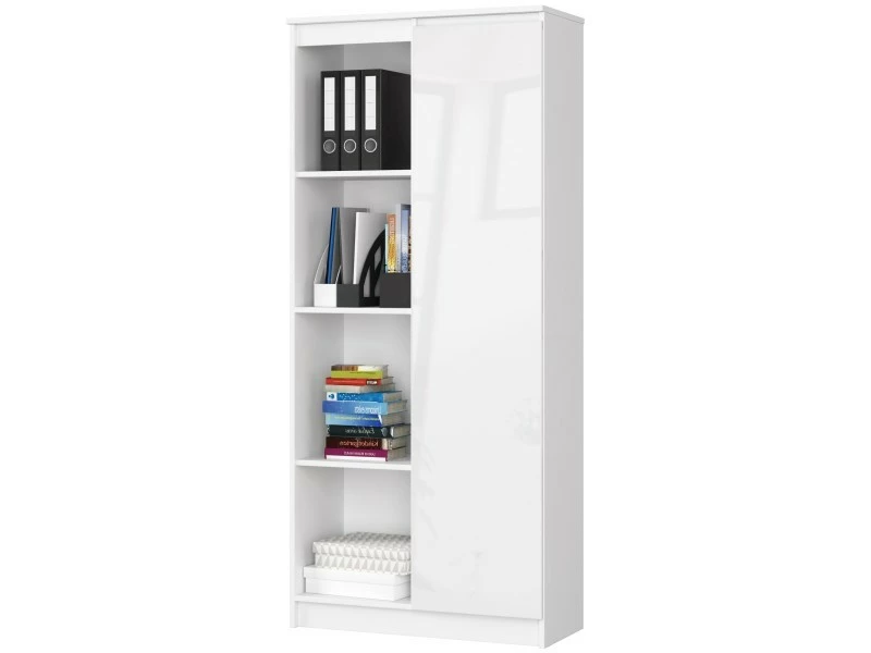 Akord Bibliothèque De Bureau, étagère R80 Blanche 80 Cm 1 Porte Couleur Blanc Brillant , 8 étagères - 80x35x180 Cm – Image 3