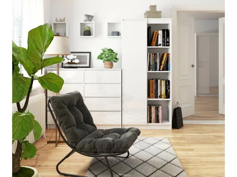 Akord Bibliothèque De Bureau, étagère R80 Blanche 80 Cm 1 Porte Couleur Blanc Brillant , 8 étagères - 80x35x180 Cm – Image 5