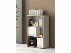 Bibliothèque Avec 2 étagères, étagère Pour Livres Et Documents, Bibliothèque De Rangement De Bureau, Cm 79x34h188, Couleur Ciment