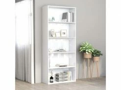 Vidaxl Bibliothèque à 5 Niveaux Blanc Brillant 80x30x189 Cm Aggloméré