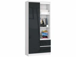 Brima - Bibliothèque Bureau Style Moderne Salon/bureau - 80x180x35 - 2 Tiroirs+1 Porte - Gris