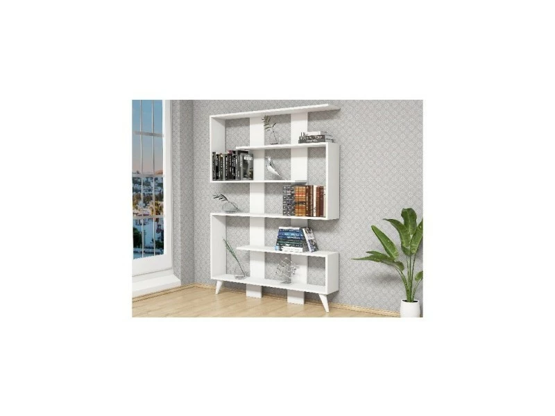 Homemania Jane Bibliothèque - étagère, Armoire - Avec étagères - Salon, Bureau - Blanc En Bois, 120 X 22 X 164 Cm
