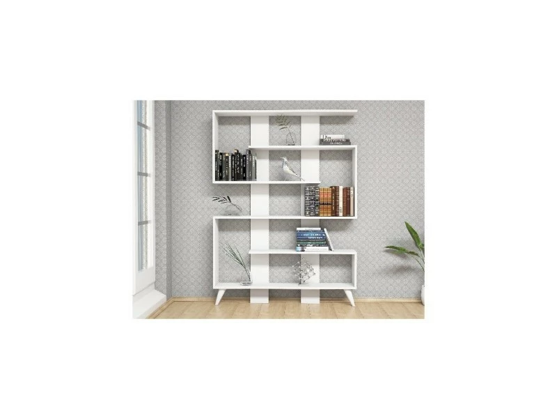 Homemania Jane Bibliothèque - étagère, Armoire - Avec étagères - Salon, Bureau - Blanc En Bois, 120 X 22 X 164 Cm – Image 2