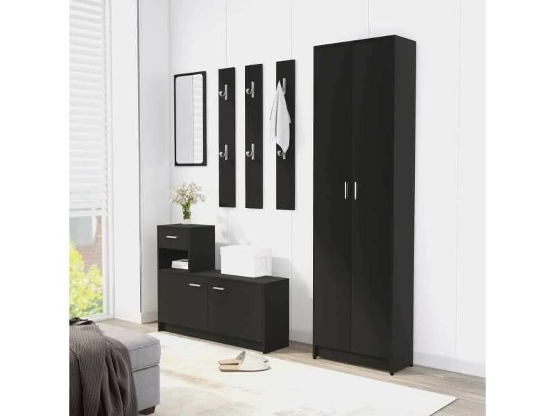 Vidaxl Garde-robe De Couloir Noir 55x25x189 Cm Aggloméré – Image 3