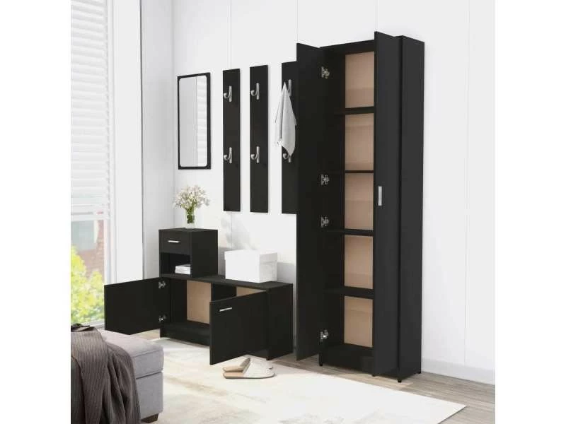 Vidaxl Garde-robe De Couloir Noir 55x25x189 Cm Aggloméré – Image 4