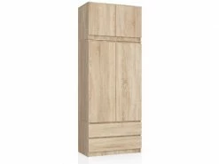 Akord Armoire Avec Surmeuble S90 Chêne Sonoma 90 Cm 2 Portes 2 Tiroirs Couleur Chêne Sonoma Mat, 6 étagères - 90x51x234 Cm