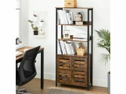 Vasagle Bibliothèque, étagère Livres, Meuble De Rangement, Avec Placard à Portes Persiennes, Pour Bureau, Salon, Chambre, 66 X 30 X 148,9 Cm, Style Industriel, Marron Rustique Et Noir Lbc029b01