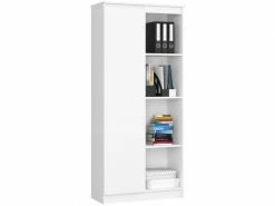 Akord Bibliothèque De Bureau, étagère R80 Blanche 80 Cm 1 Porte Couleur Blanc Mat, 8 étagères - 80x35x180 Cm
