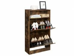Vasagle Meuble à Chaussures 2 Abattants, étagère à Chaussures à 3 Niveaux, Avec 1 Compartiment Ouvert, Placage Mélaminé Facile à Nettoyer, 60 X 24 X 102 Cm, Marron Rustique Lbc040x01