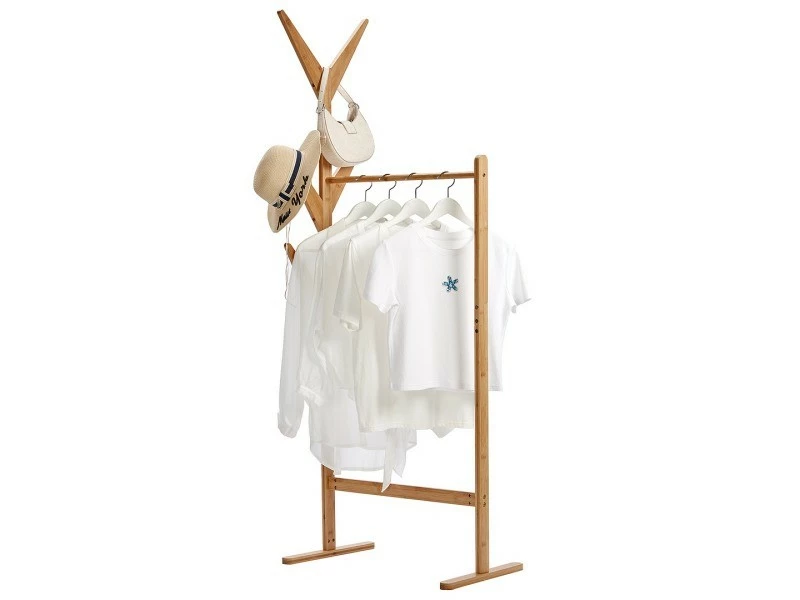 Porte Manteau Sur Pied Solide Avec 8 Tiges - Rangement Vestes Parapluie Chapeaux - Meuble Vestiaire D'entré Couloir - Bois Bambou