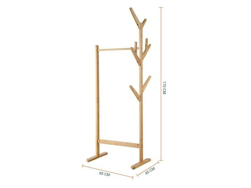 Porte Manteau Sur Pied Solide Avec 8 Tiges - Rangement Vestes Parapluie Chapeaux - Meuble Vestiaire D'entré Couloir - Bois Bambou – Image 4