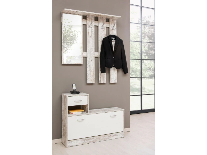 Armoire Penderie à Plus Unités Murales, En Bois Clair Et Blanc, 100 X 180 X 25 Cm