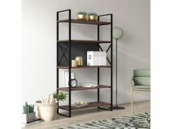 Bibliothèque à Cinq étagères Développées En Hauteur, 86 X 35 X 160 Cm, Coloris Noyer Et Anthracite