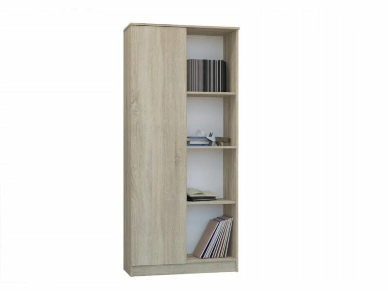 Skopje - Bibliothèque Contemporaine Salon/bureau/séjour - 80x33x180 Cm - Meuble Rangement Moderne Livres/déco - 4 étagères - Sonoma