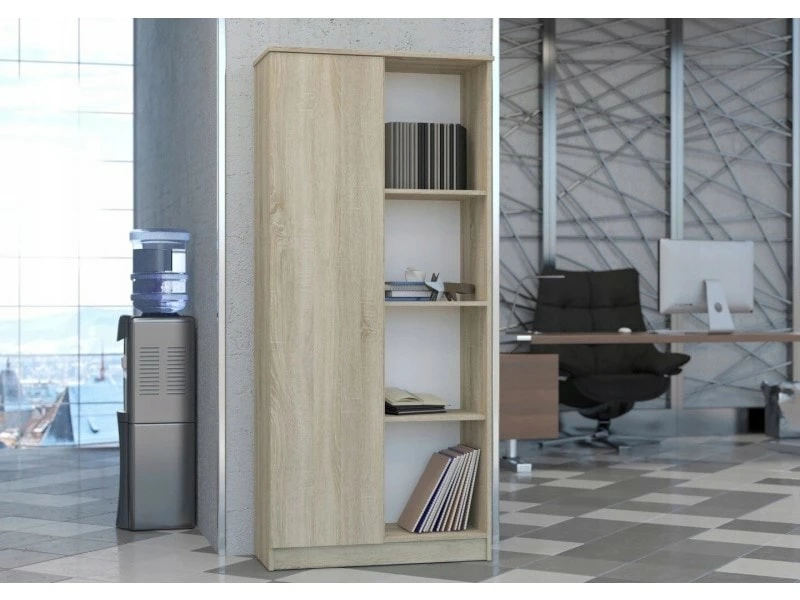 Skopje - Bibliothèque Contemporaine Salon/bureau/séjour - 80x33x180 Cm - Meuble Rangement Moderne Livres/déco - 4 étagères - Sonoma – Image 2