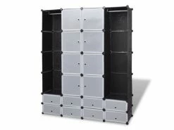 Vidaxl 240501 Modular Cabinet With 18 Compartments Black And White 37 X 146 X 180,5 Cm